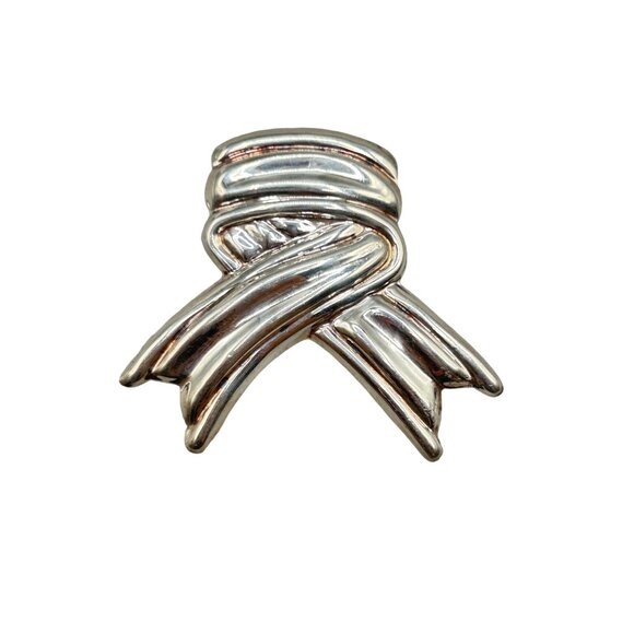 Sterling Silver 925 Ribbon Pin Brooch Awareness Ribbon Handcrafted Taxco Mexico - Picture 1 of 9